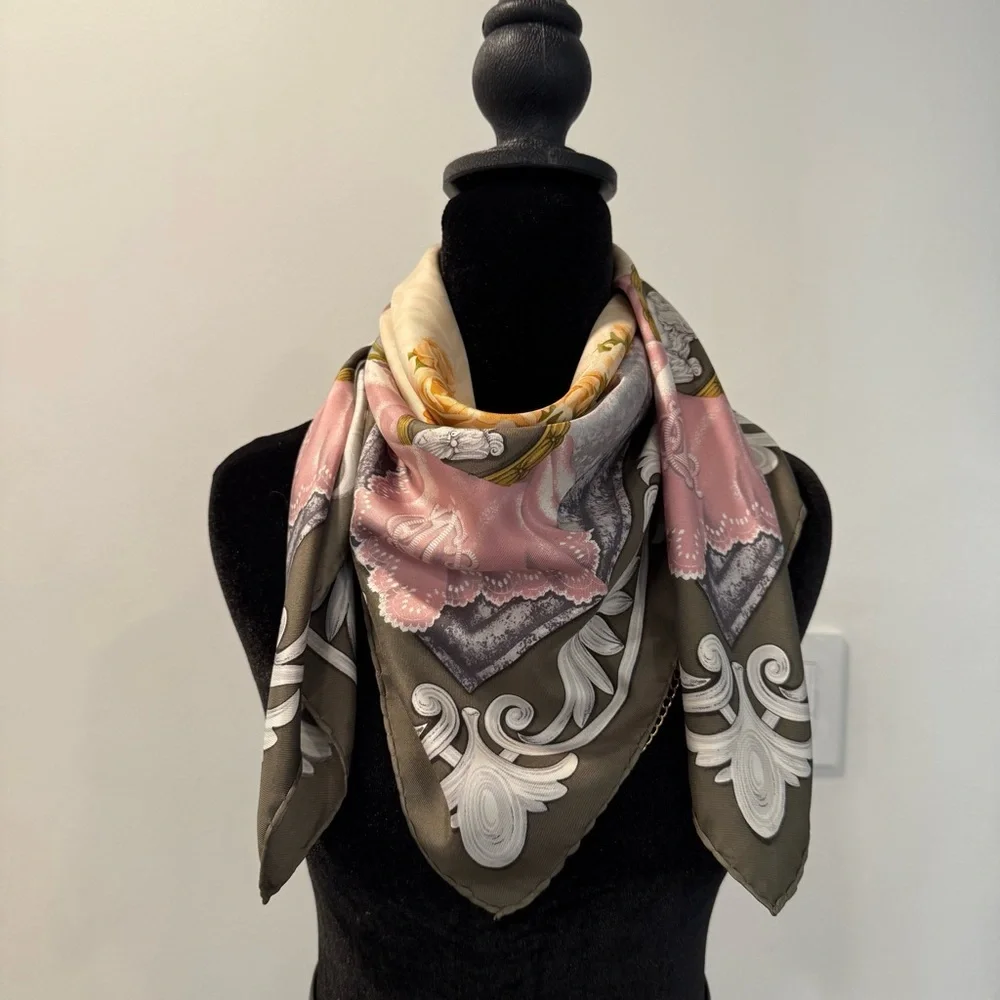 Authentic Christian Dior Silk Scarf with Orange and Gray Accents - Picture 9 of 10